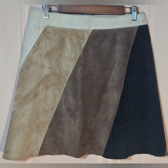 JOHN PAUL RICHARD A-Line Suede Skirt in Cream, Brown, and Black - Picture 1 of 4
